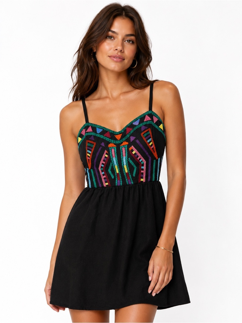 Staring At Stars Boho Embroidered Geometric Aztec Pattern Mini Dress Sz 4